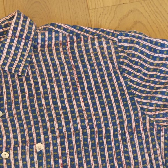 Anokhi Horizontal Striped & Polka Dot Medium Short Sleeve Button Down Shirt - Picture 3 of 6